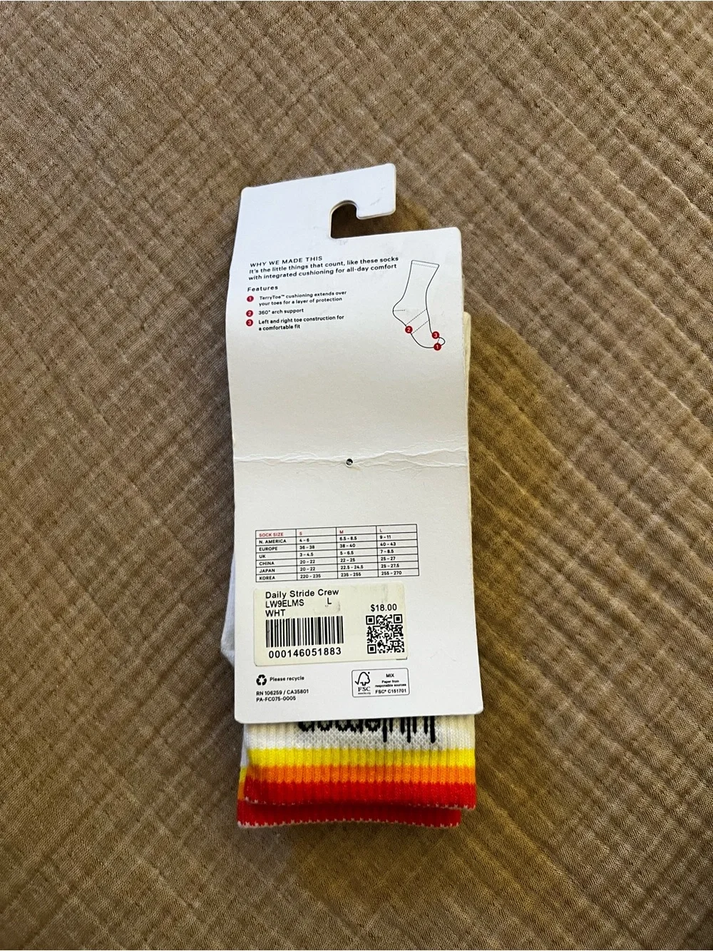 NWT Lululemon Daily Stride Crew Socks Rainbow Stripe White  (L)